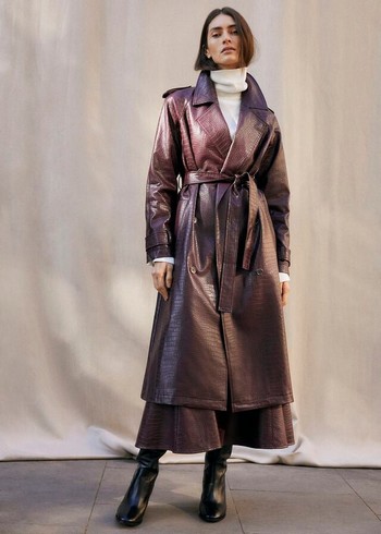 Phase Eight Carla Croc Pu Trench Coats Burgundy Canada | BJNADF-480